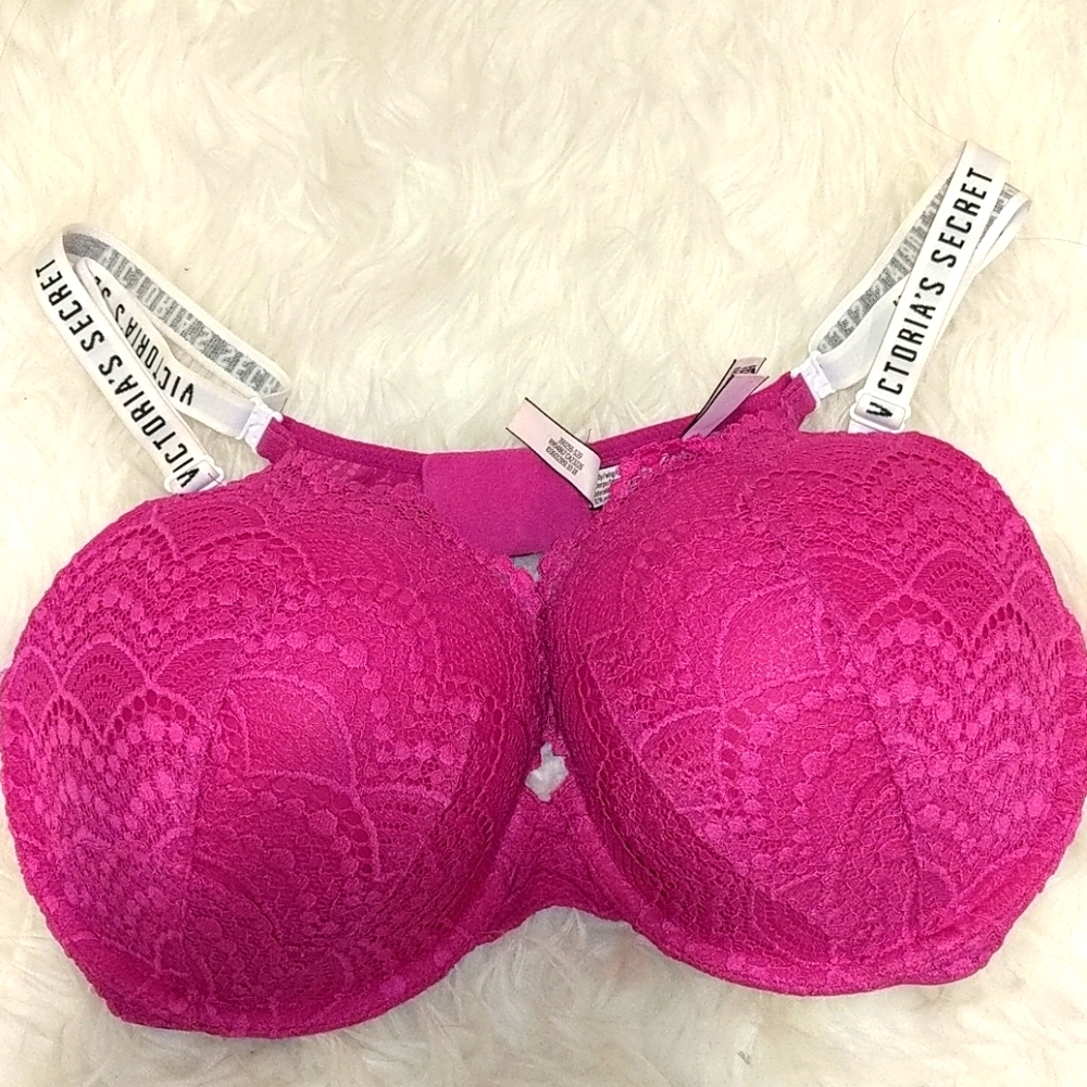 Victoria's Secret Hot Pink lace T shirt Bra 38D